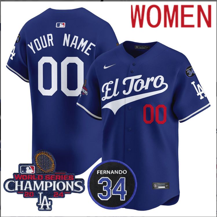 Women MLB Los Angeles Dodgers Custom blue 2024 World Series Champions Patch Cooperstown Jersey style 2->youth mlb jersey->Youth Jersey